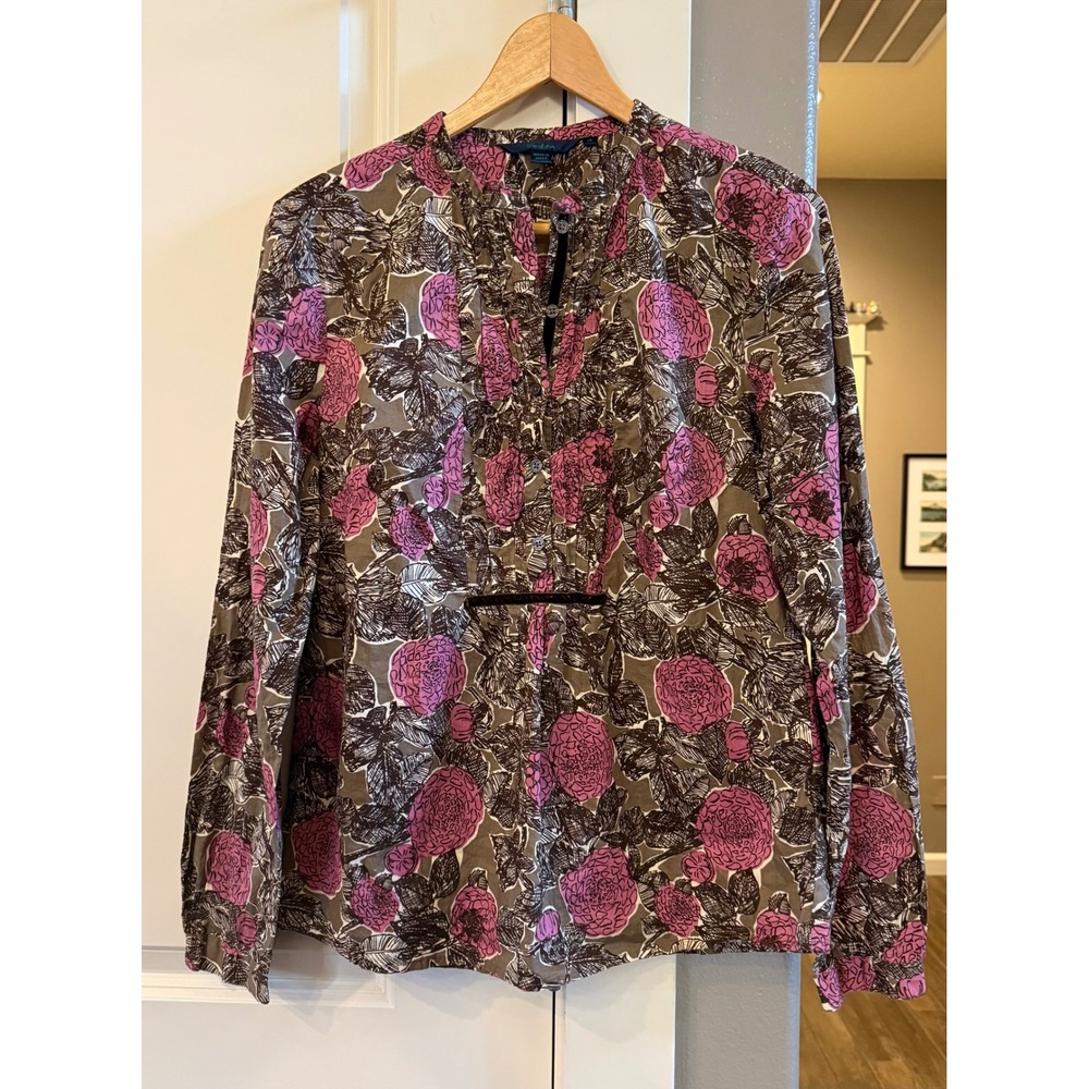 Boden Women's Pretty Feminine Brown and Pink Floral Casual Top/Blouse Medium - Picture 7 of 7